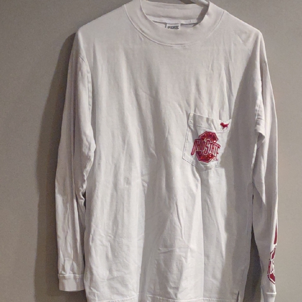 PINK Victoria's Secret White Long Sleeve Tee with Red Accents
